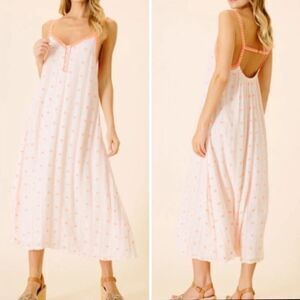 Ellor Lyla White & Pink Embroidered Midi Dress